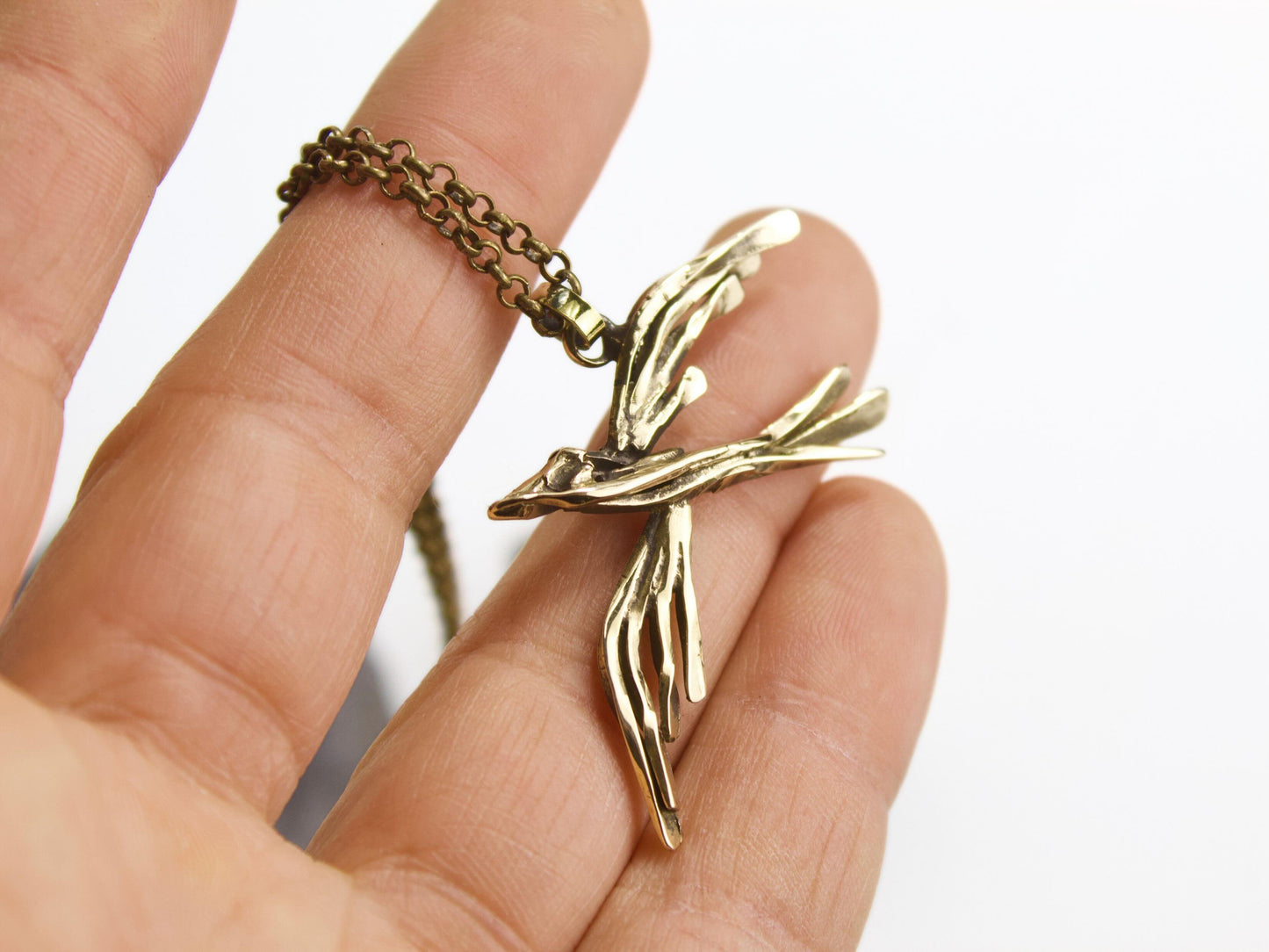 Collana Glimoire con pendente fenice in bronzo fatta a mano, elegante e unica per ogni occasione