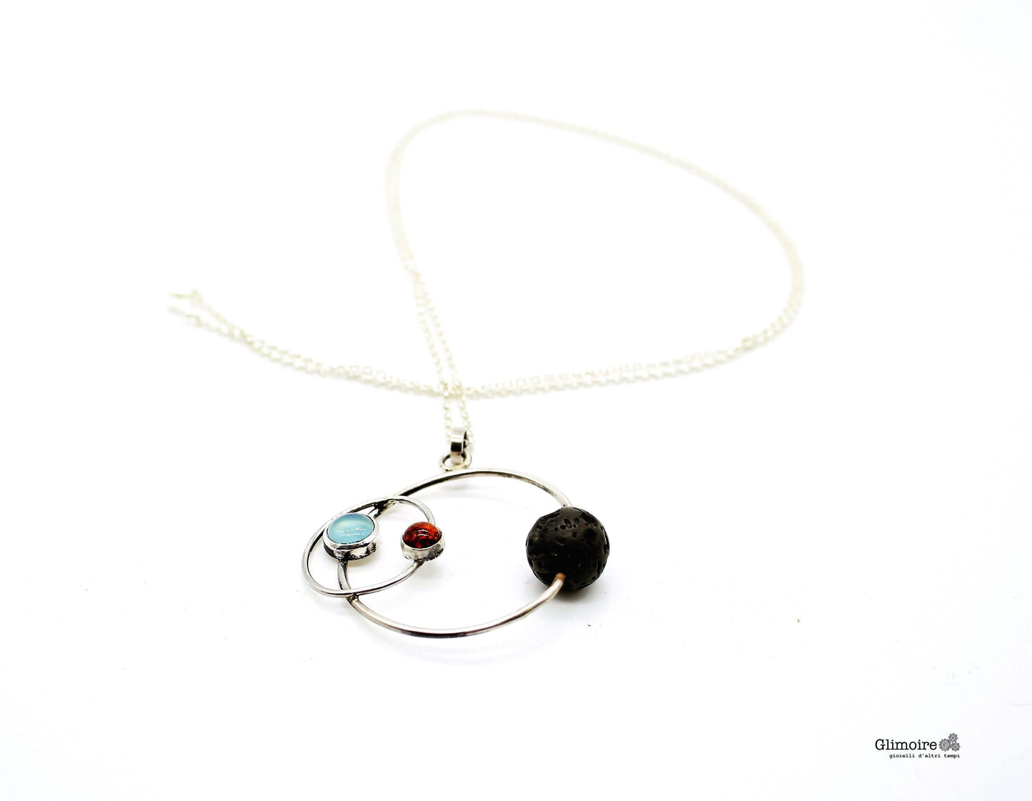Collana Glimoire con pendente cerchio e sfere colorate articolo di gioielleria unica
