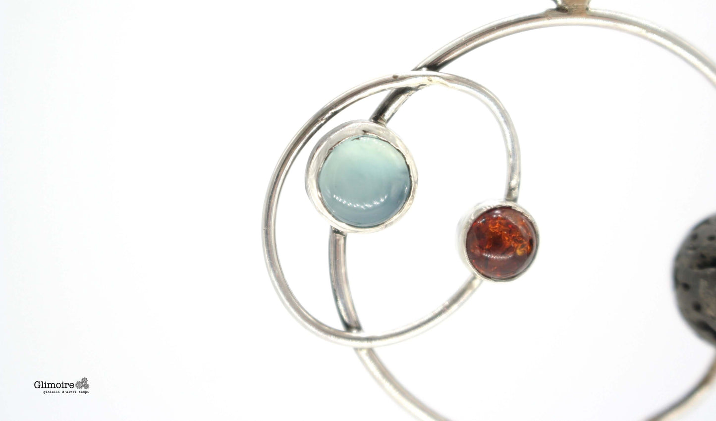 Collana Glimoire con pendente in argento e pietre colorate blu e ambra