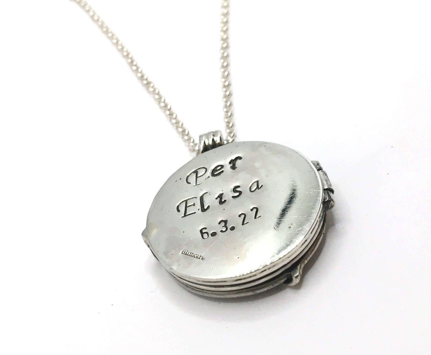 Photo frame with clock mechanisms - silver necklace with compartment for photos or memories art.324