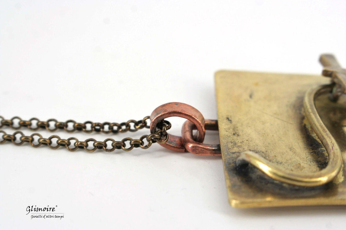 Collana aerei Glimoire con ciondolo in metallo dorato e catena bronzo anticato