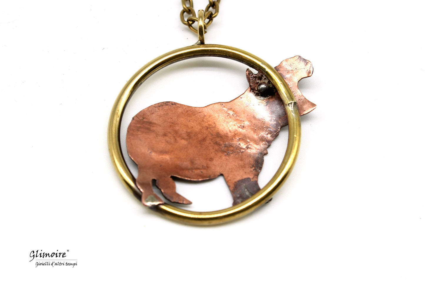 Collana ippopotamo artigianale in metallo rame e bronzo con ciondolo a forma di ippopotamo Glimoire