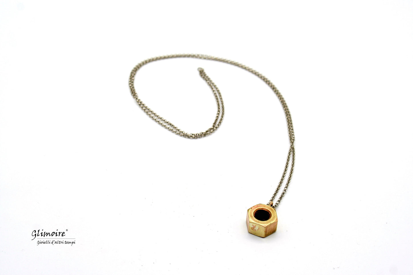 Collana originale con bullone pendente in metallo su catena sottile di Glimoire