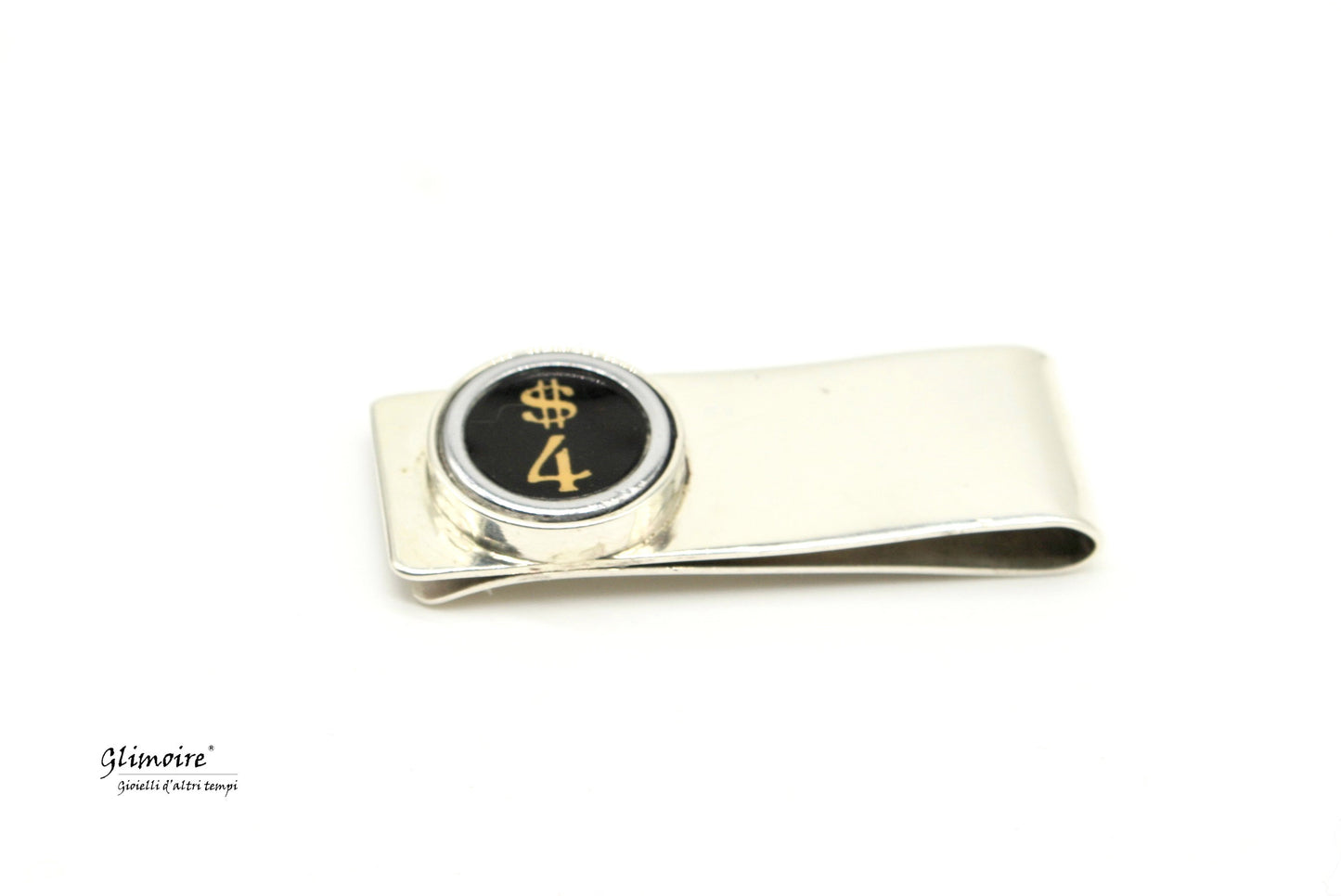 Fermasoldi artigianale argento tasti macchina da scrivere con simbolo del dollaro e numero 4