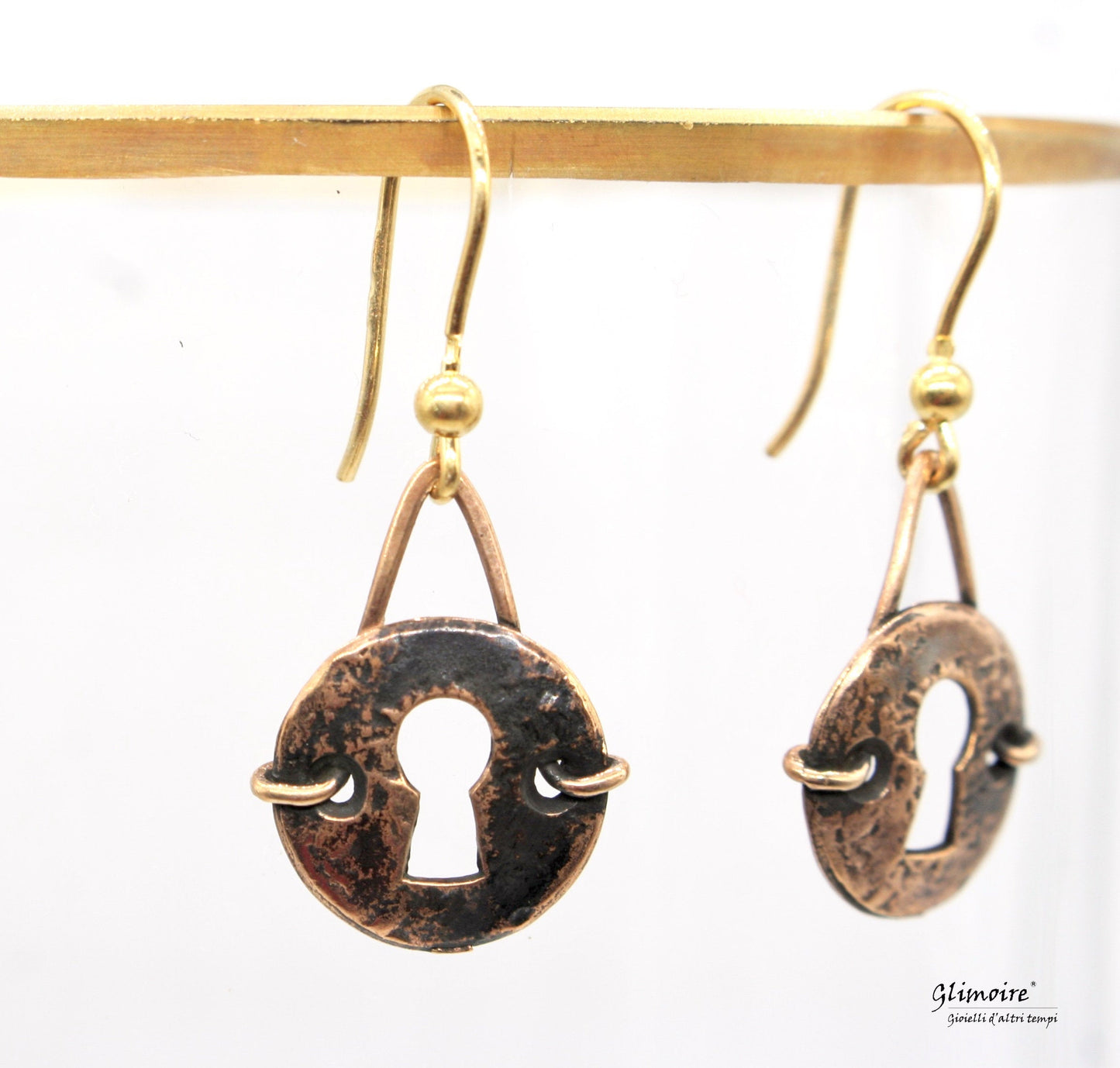 Orecchini serratura - Orecchini in argento dorato con serrature d'epoca in bronzo art.279 - Glimoire