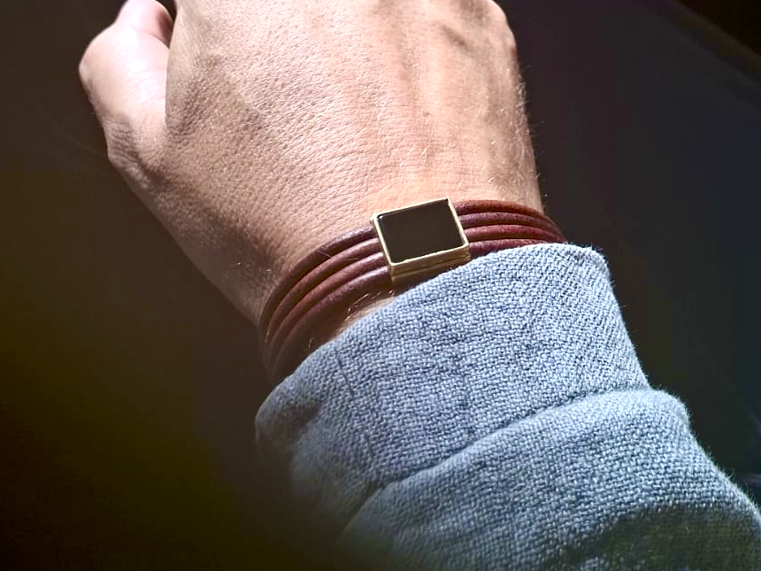 Bracciale industrial in cuoio - Onice  art.462