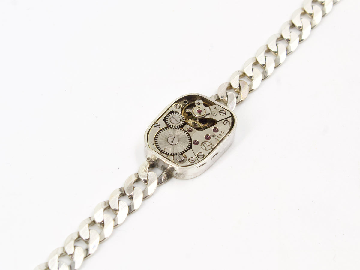 Bracciale in argento 925 con movimento d orologio d epoca