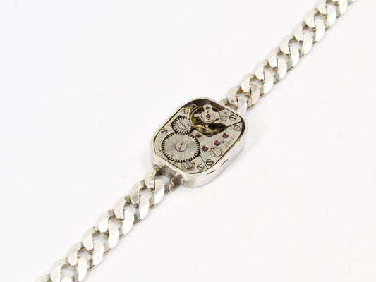 Bracciale in argento 925 con movimento d orologio d epoca