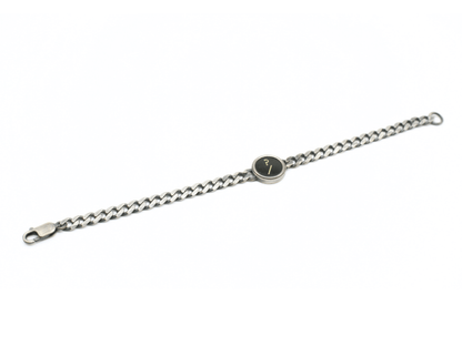 Bracciale da uomo in argento personalizzato Glimoire con maglia a catena e tasto di macchina da scrivere