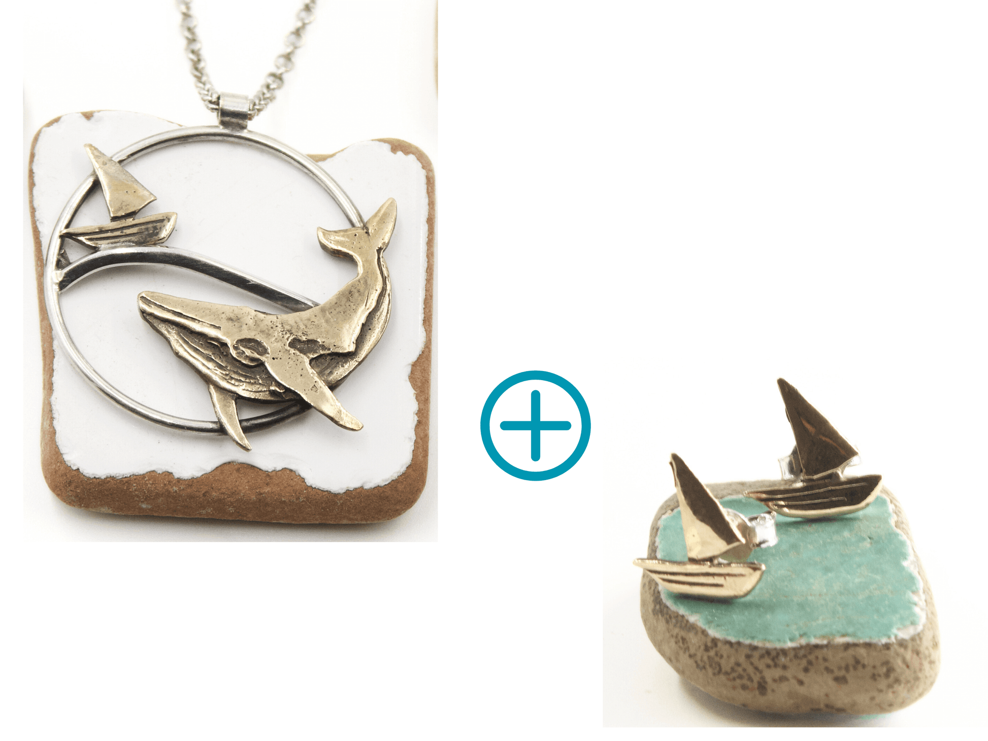 Collana barca e balena Glimoire in metallo con design nautico e stile vintage