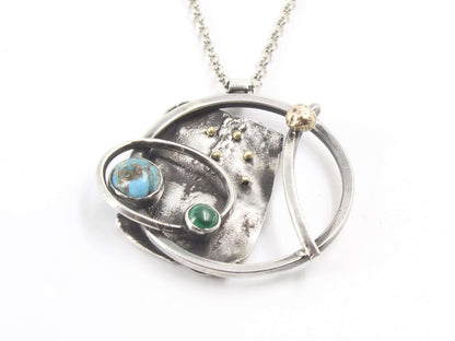 Collana in argento 925 con pendente astronomico turchese e malachite