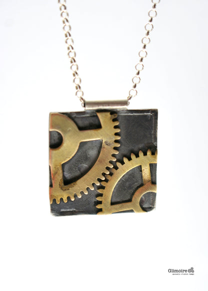 Collana Sator di Glimoire con ciondolo in argento da ingranaggi in bronzo