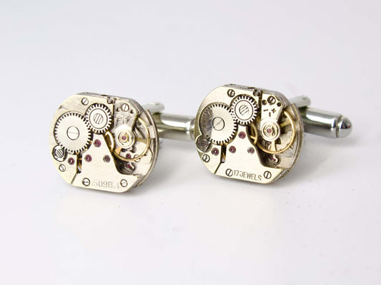 Gemelli da camicia Glimoire con meccanismi orologio vintage in acciaio raffinati e dettagli precisi