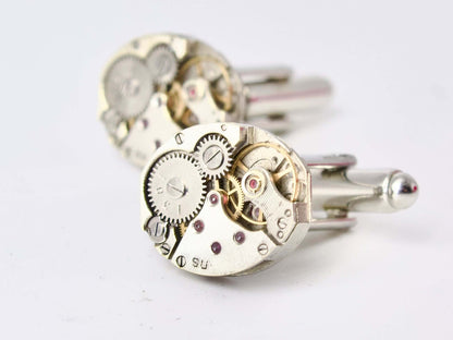 Gemelli da camicia Glimoire con design meccanismi orologio in metallo argentato eleganti
