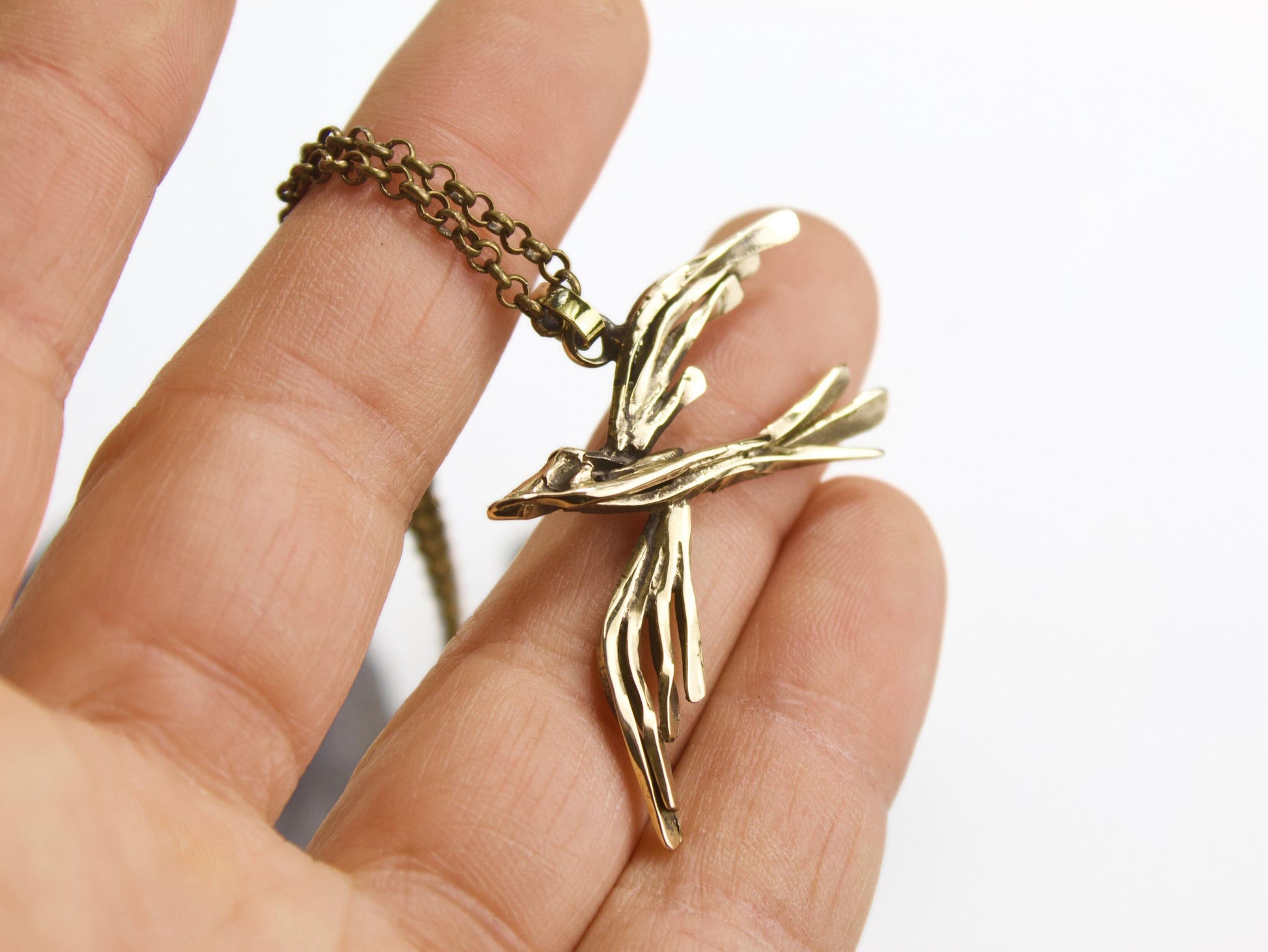 Collana Glimoire con pendente fenice in bronzo fatta a mano, elegante e unica per ogni occasione