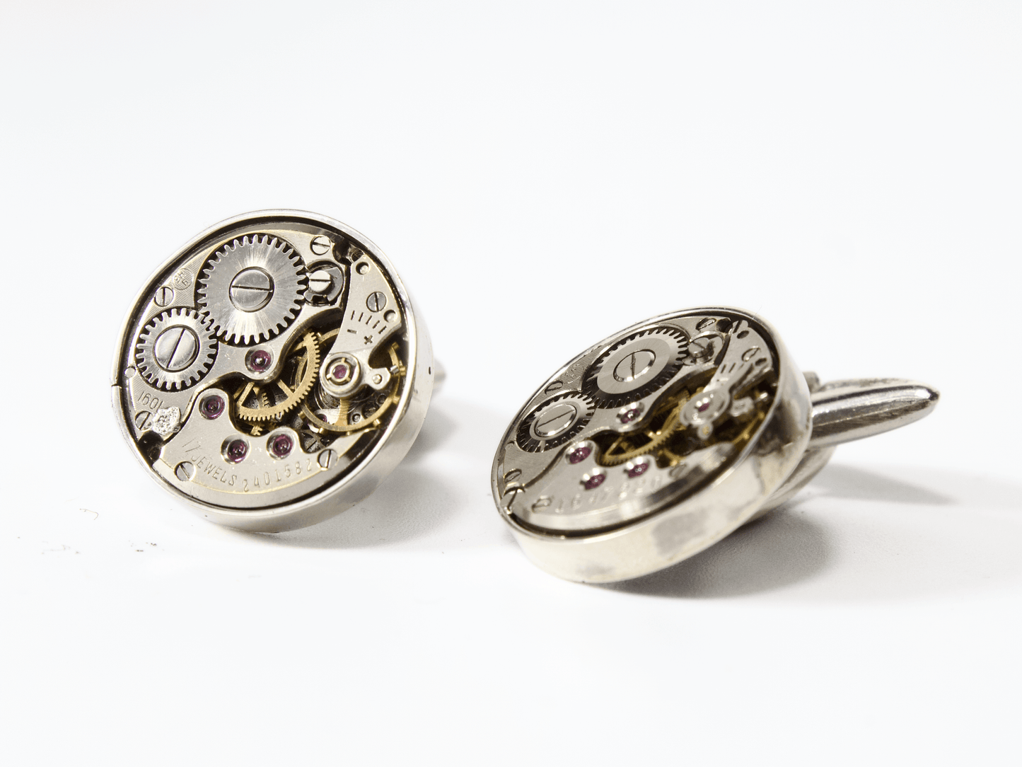 Gemelli da camicia Glimoire in argento con design meccanico e dettagli in oro