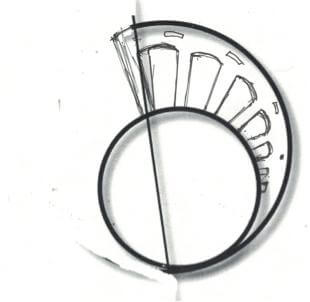 Bozzetto e disegno tecnico delle prospettive dell'anello Arcate