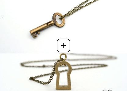 Collana chiave antica Glimoire pendente in metallo bronzato con catena sottile stile vintage per look quotidiano