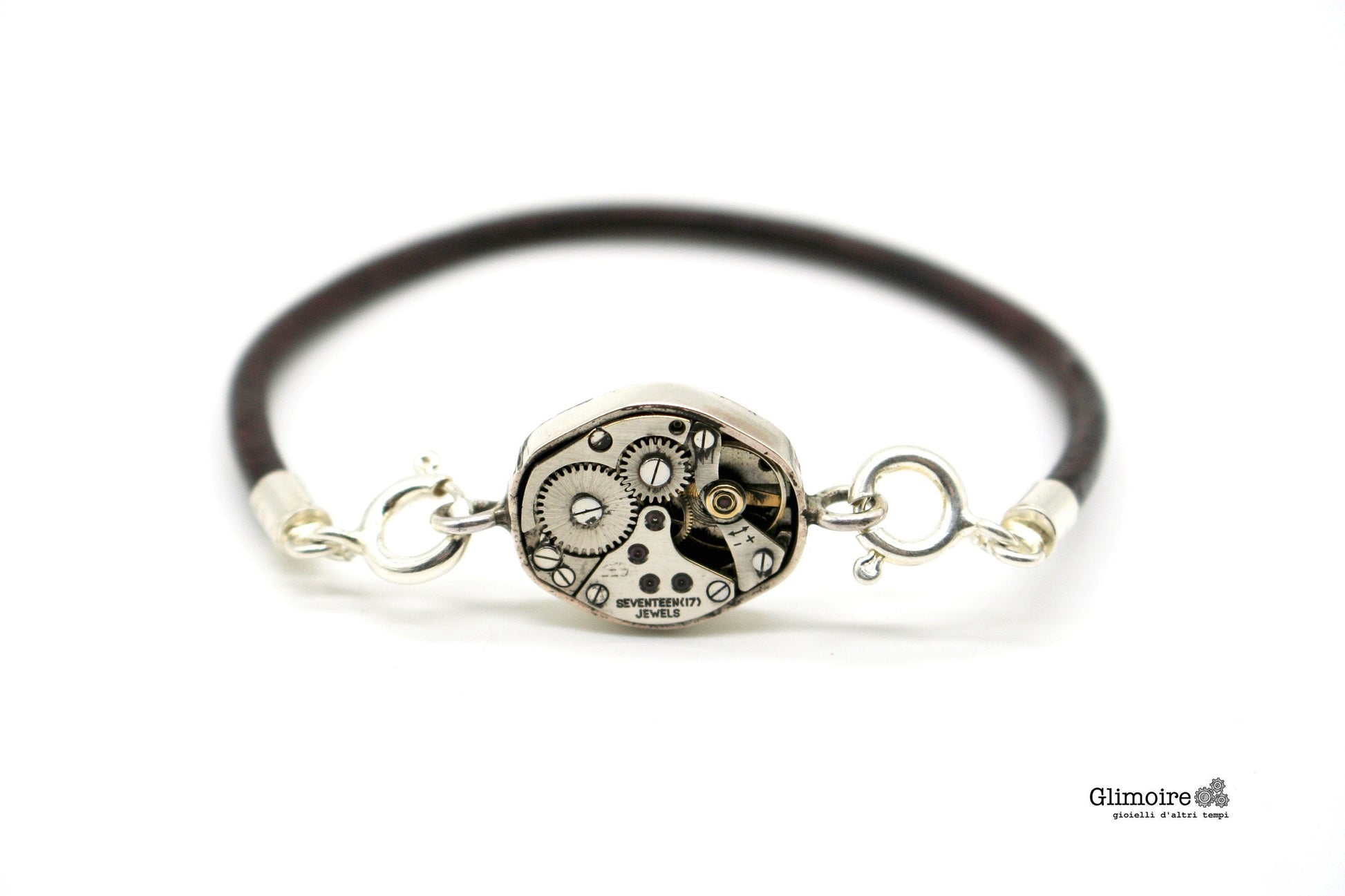 Bracciale elegante stile industriale in argento con meccanismo di orologio