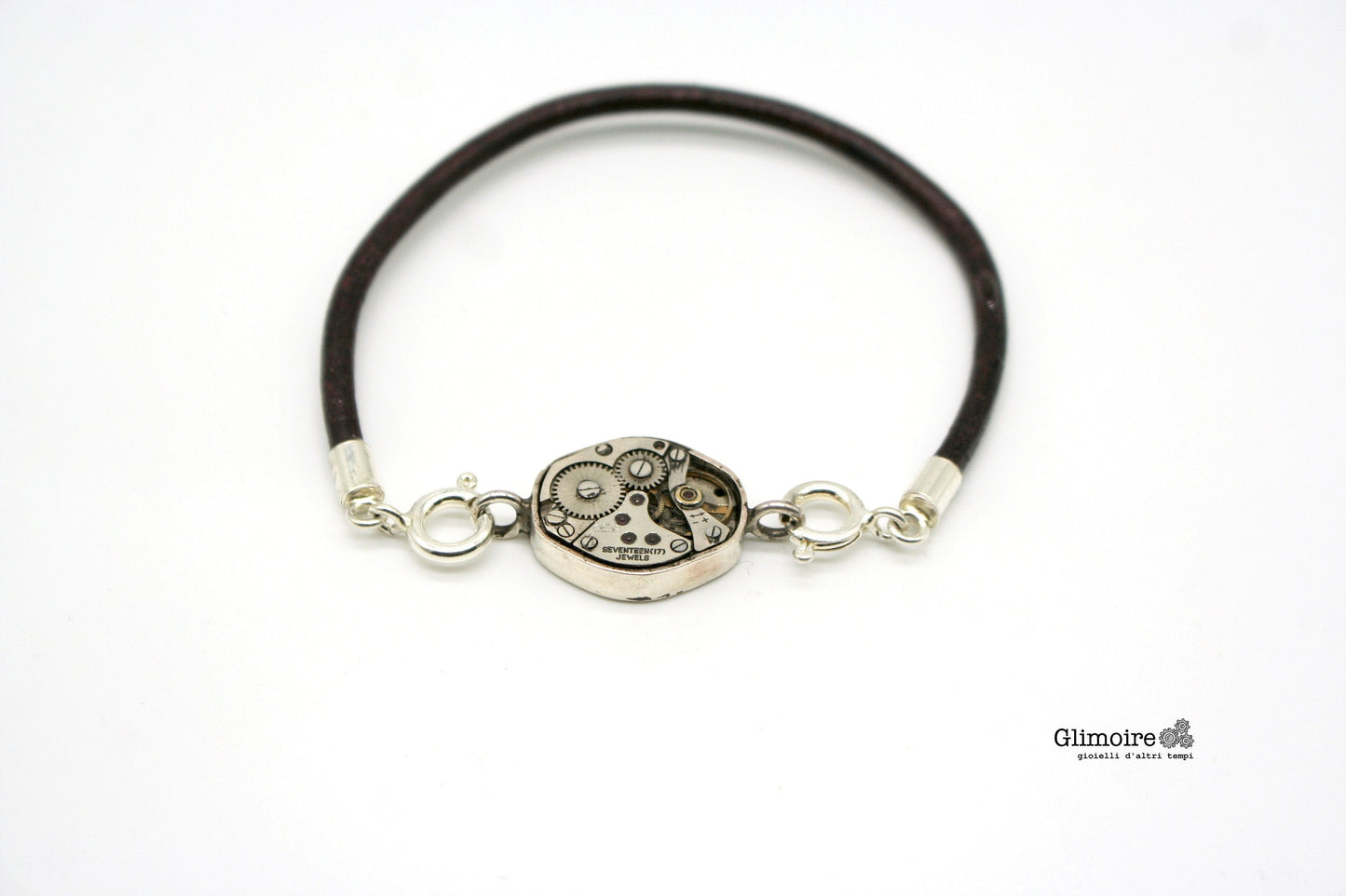 Bracciale elegante stile industriale con chiusura in argento con meccanismo di orologio
