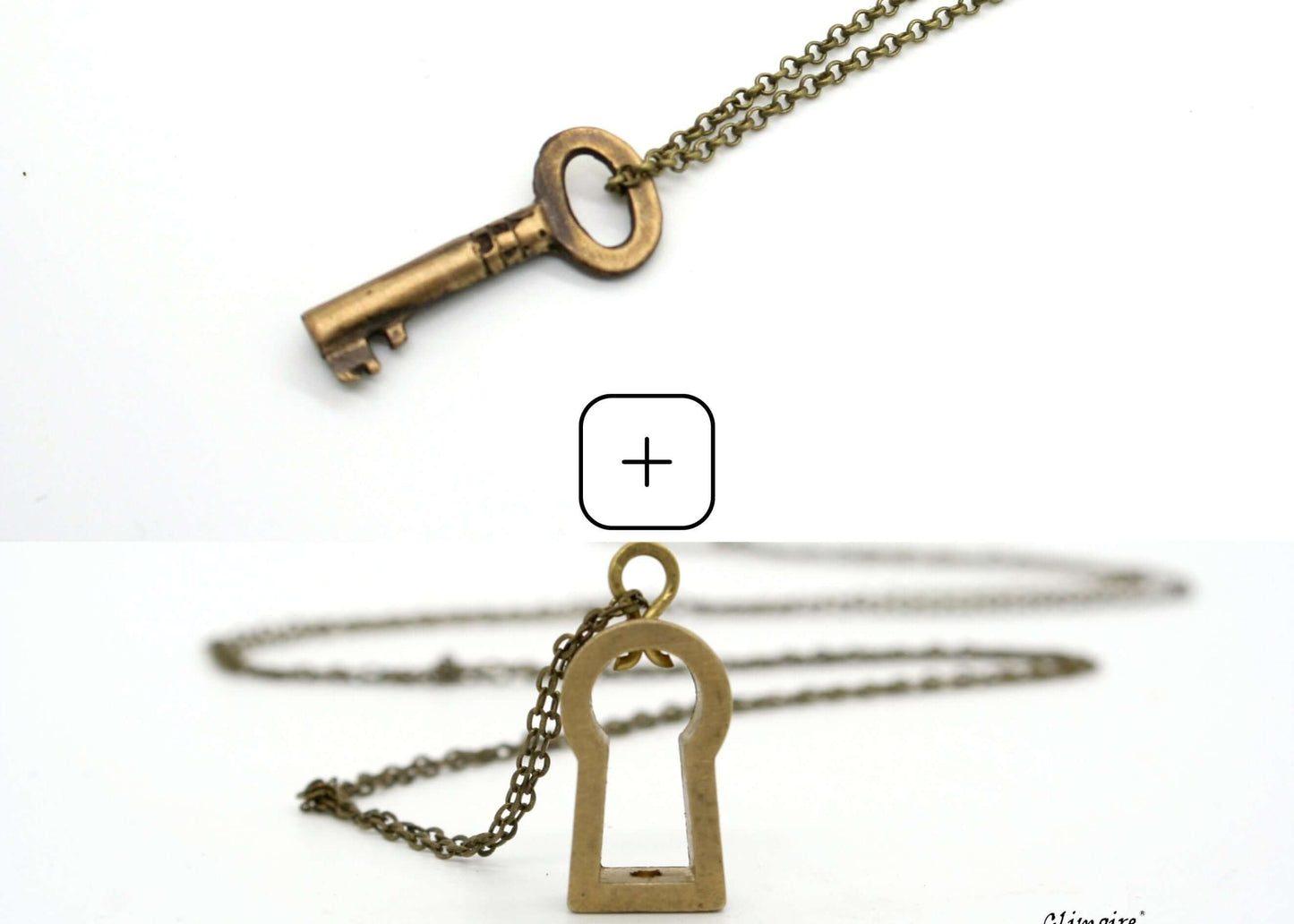 Collana chiave antica Glimoire pendente in bronzo con catena sottile stile vintage per look quotidiano