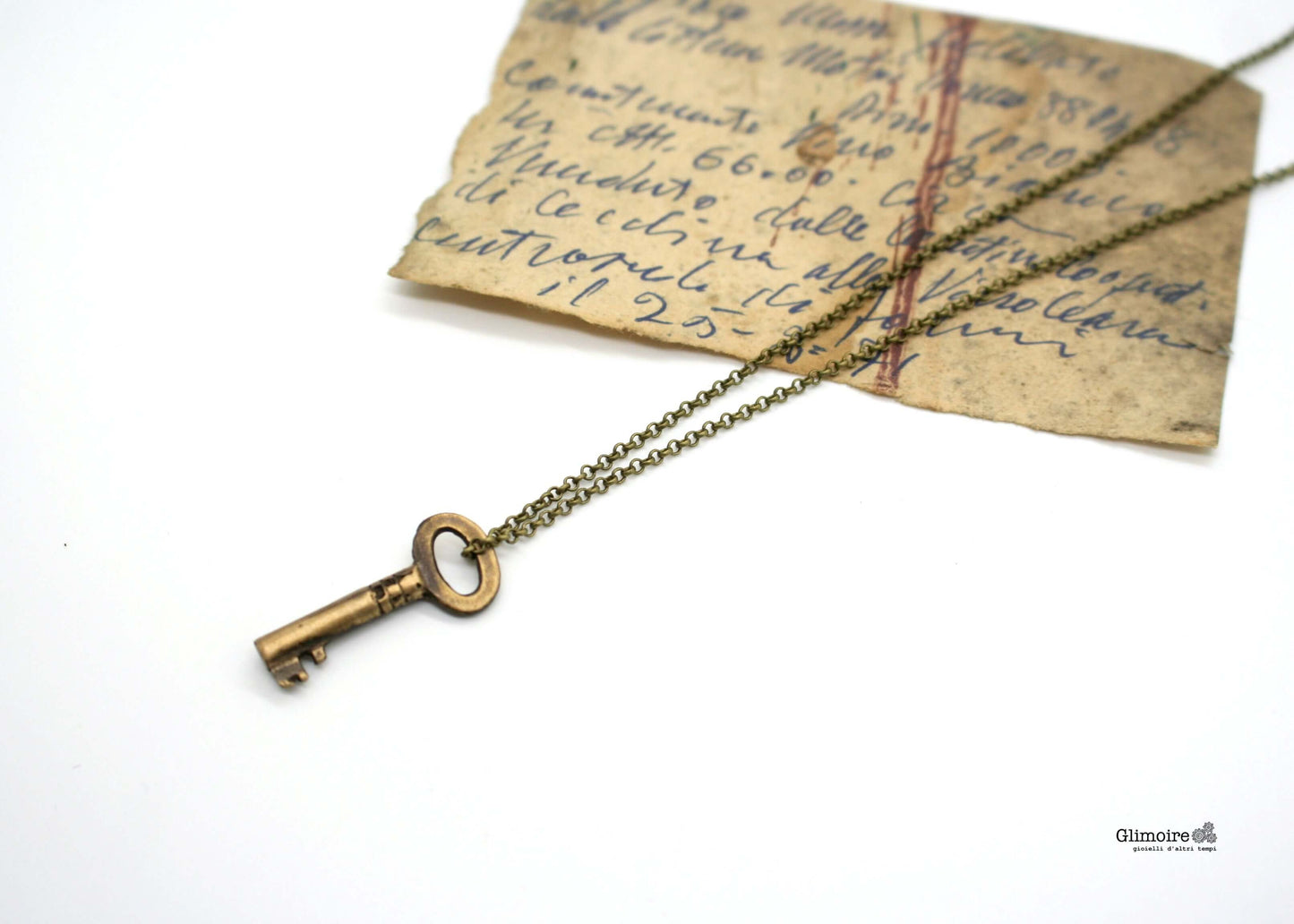 Collana chiave antica Glimoire in bronzo con pendente chiave vintage su catena sottile