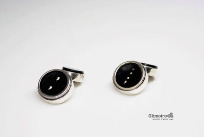 Gemelli a catena in argento con tasto macchina da scrivere vintage e onice
