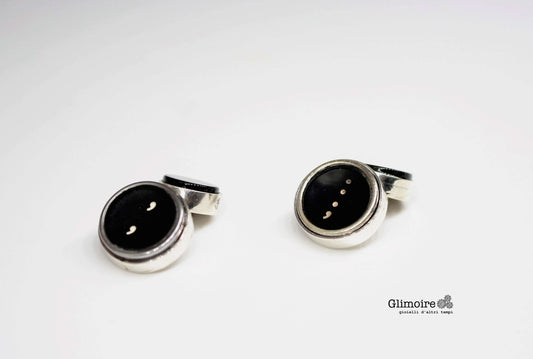 Gemelli a catena in argento con tasto macchina da scrivere vintage e onice