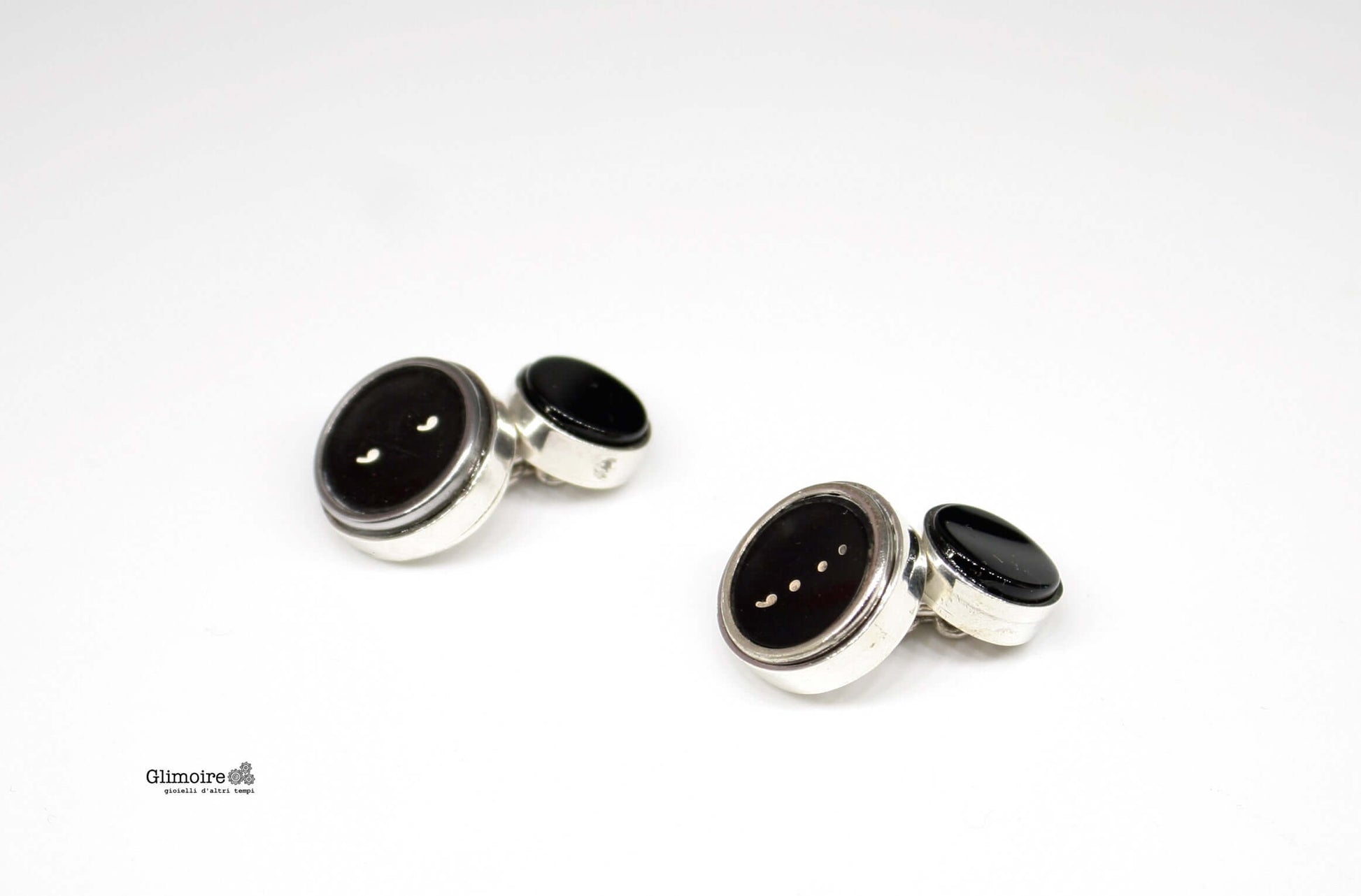 Gemelli vintage industrial in argento e bachelite da uomo