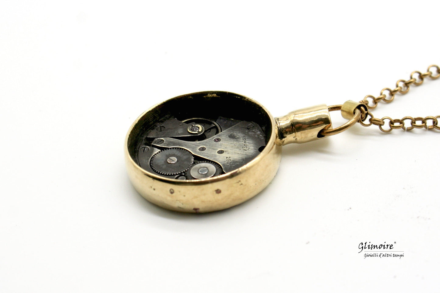Pendente in ottone con ingranaggio di orologio - realizzato partendo da una chiave antica di guardaroba #218 - Glimoire