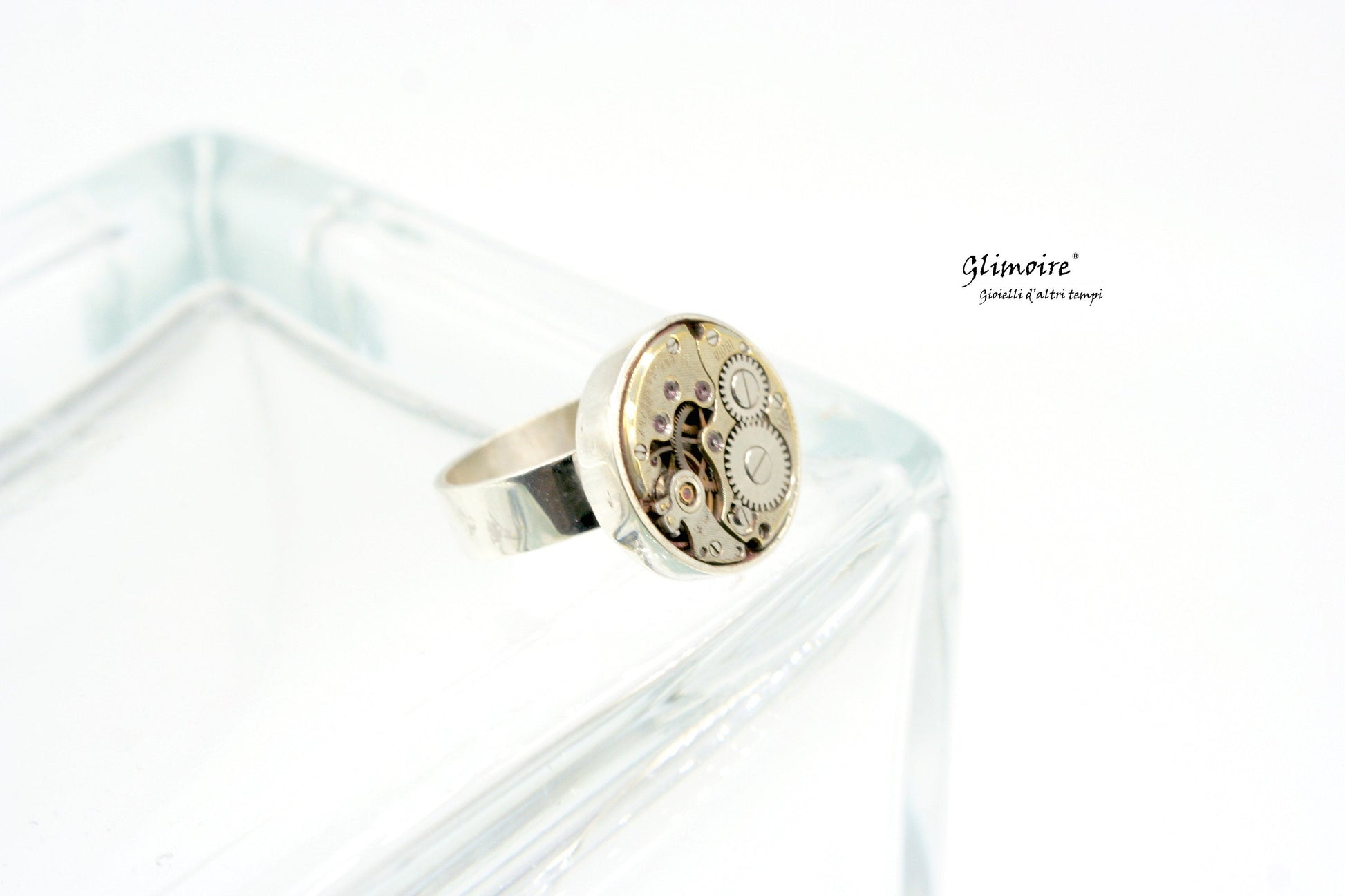 Anello meccanismo di orologio d'epoca in argento 925 , Anello tondo realizzato con un ingranaggi #220 - Glimoire