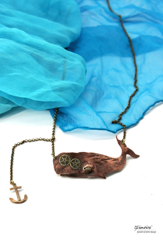 the white whale Moby Dick  - collana moby dick - capodoglio con ingranaggi art.249 - Glimoire