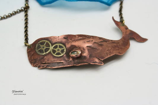 the white whale Moby Dick  - collana moby dick - capodoglio con ingranaggi art.249 - Glimoire