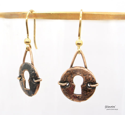 Orecchini serratura - Orecchini in argento dorato con serrature d'epoca in bronzo art.279 - Glimoire