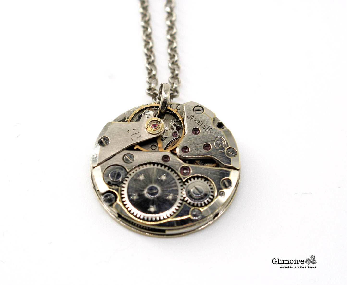 Collana con movimento vintage di orologio da taschino - ciondolo con meccanismo di orologio anni '30 art.285 - Glimoire