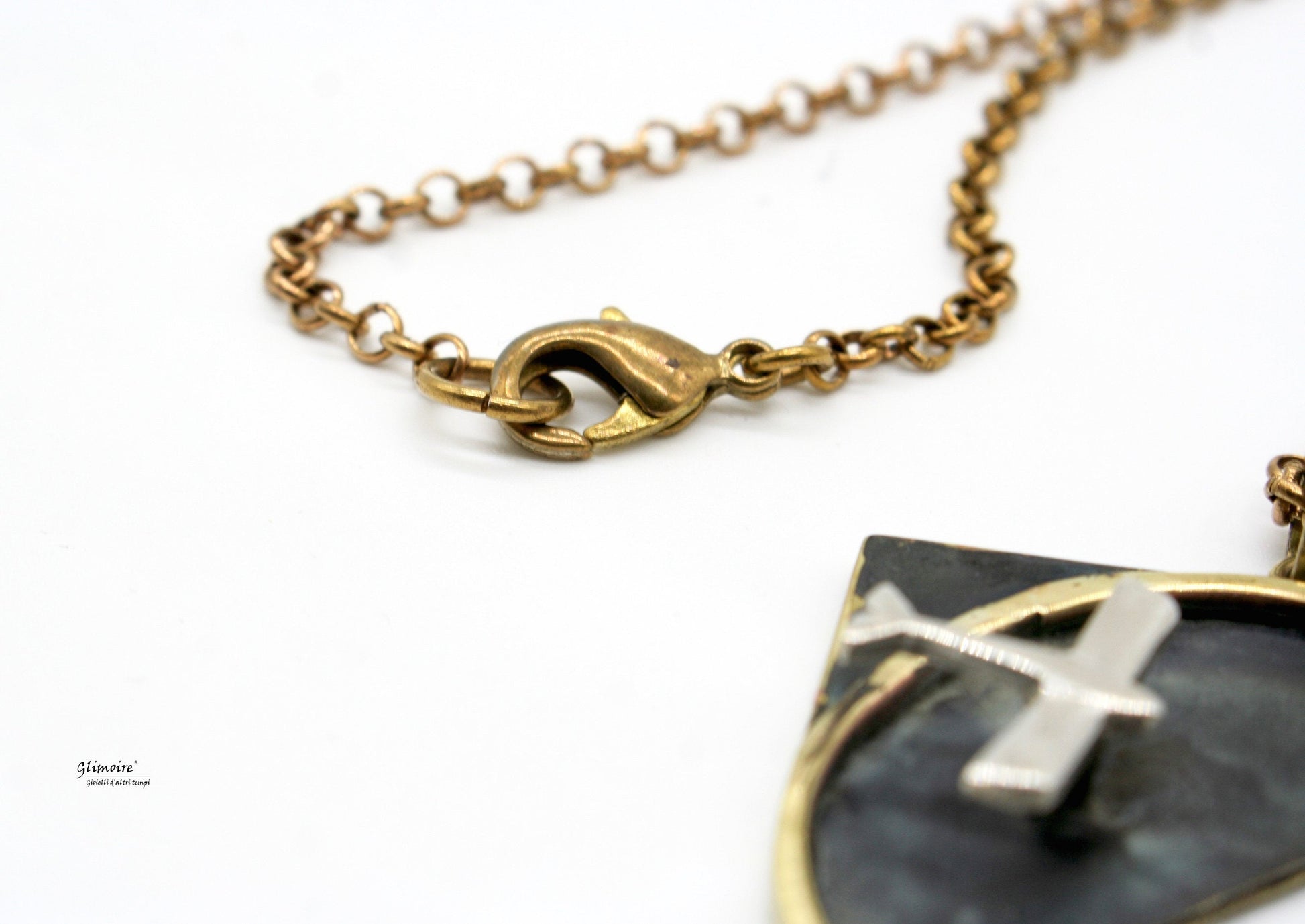 Viaggi interstellari - Collana con pendente in ottone e argento. Aereo e ingranaggi di orologio art.280 - Glimoire