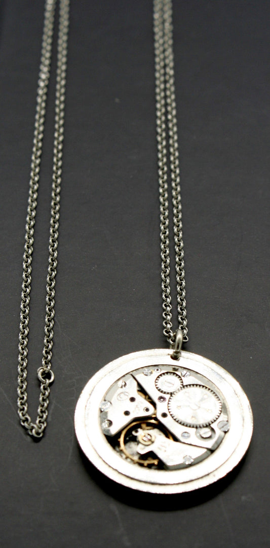 Collana con movimento vintage di orologio da taschino - ciondolo con meccanismo di orologio svizzero anni '30 art.256 - Glimoire