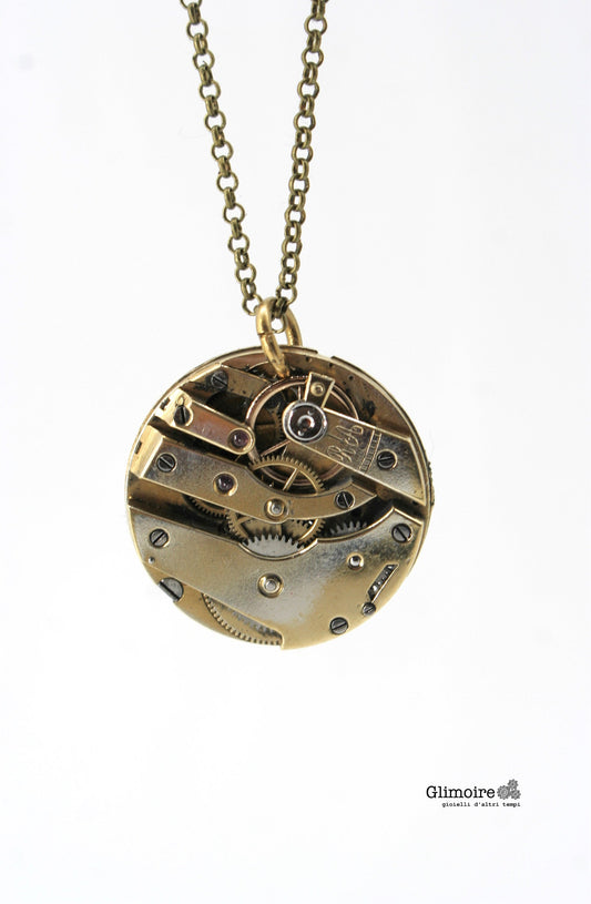 Collana con movimento vintage di orologio da taschino - ciondolo con meccanismo di orologio svizzero anni '30 art.286 - Glimoire