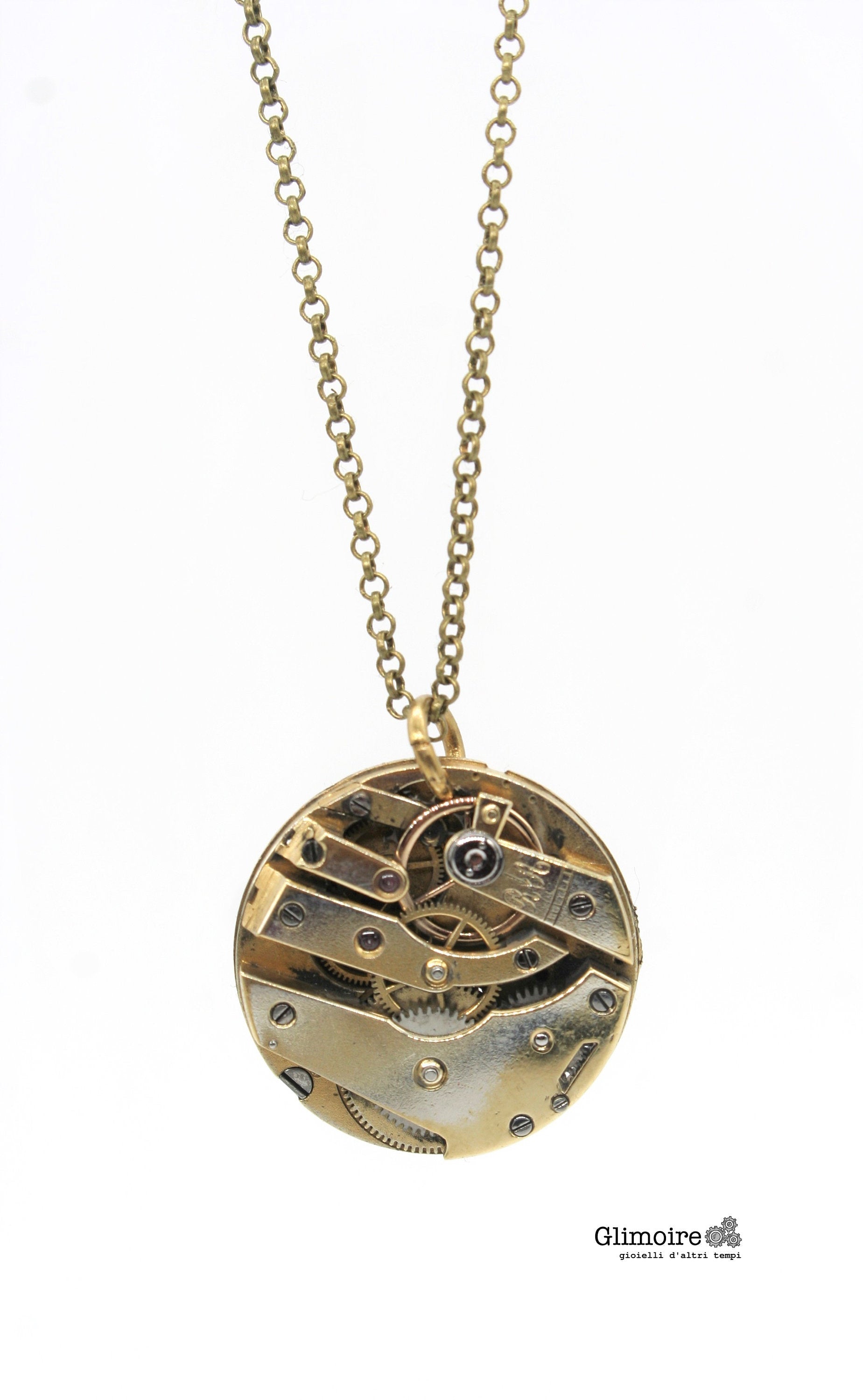 Collana con movimento vintage di orologio da taschino - ciondolo con meccanismo di orologio svizzero anni '30 art.286 - Glimoire