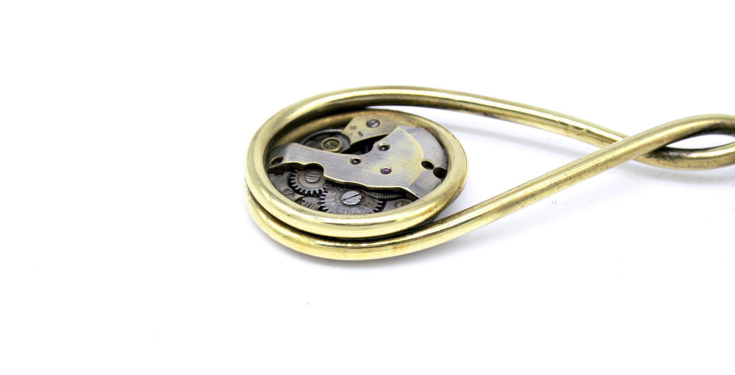 Torciglio 8nè - Collana con pendente in ottone cotto intrecciato e meccanismo di orologio d'epoca, vintage (art.28) - Glimoire