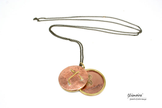 Il sognatore pendente apribile in rame ottone con viso - collana apribile con all'interno il tracciato del sonno rem e ingranaggi di orologi - Glimoire
