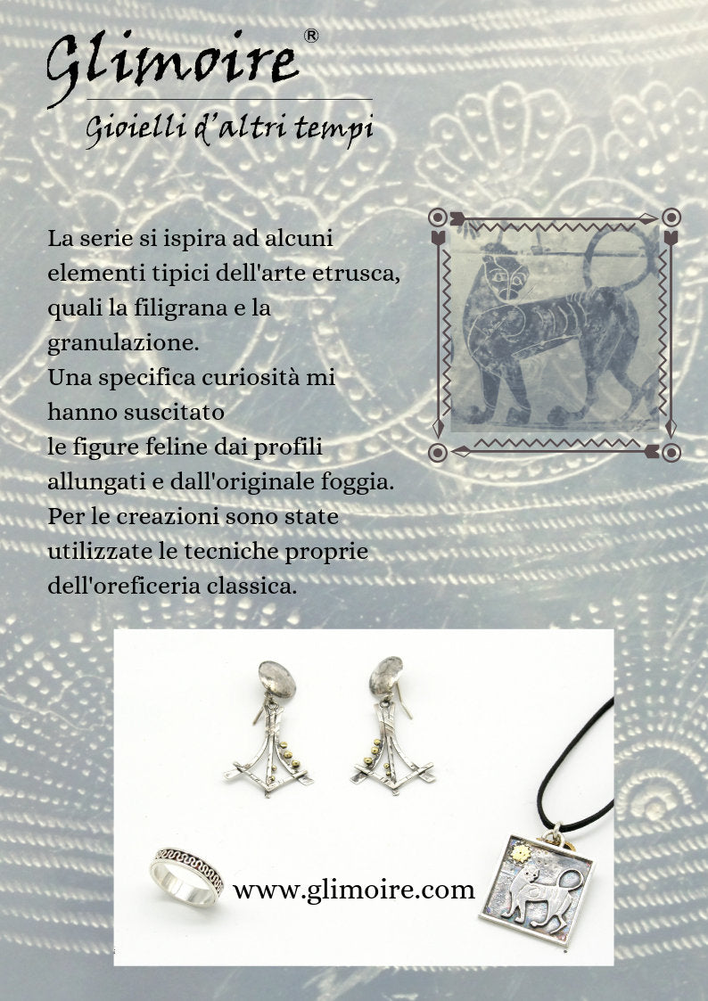Serie etrusca - Pendente quadrato in bronzo  con leone etrusco e ingranaggio art.112 - Glimoire