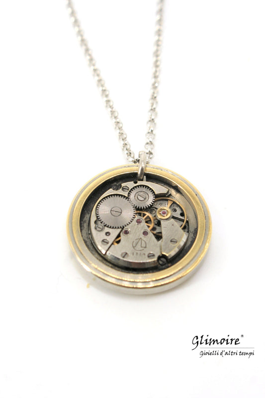Collana con movimento vintage di orologio d'epoca ciondolo con meccanismo di orologio art.262 - Glimoire