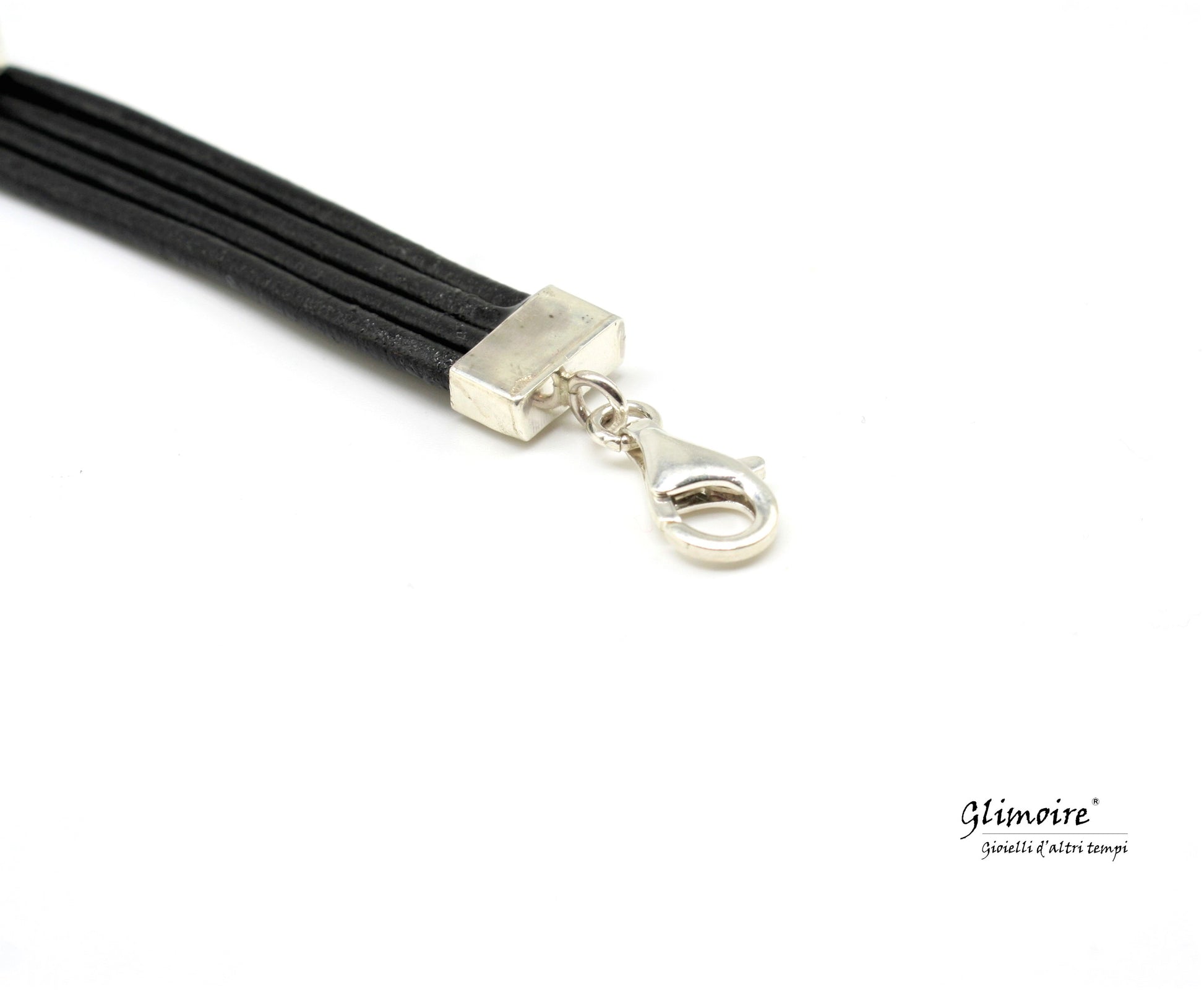 Bracciale industrial in cuoio nero e meccanismo di orologio de'poca - bracciale da uomo con fili in cuoio in argento #235 - Glimoire