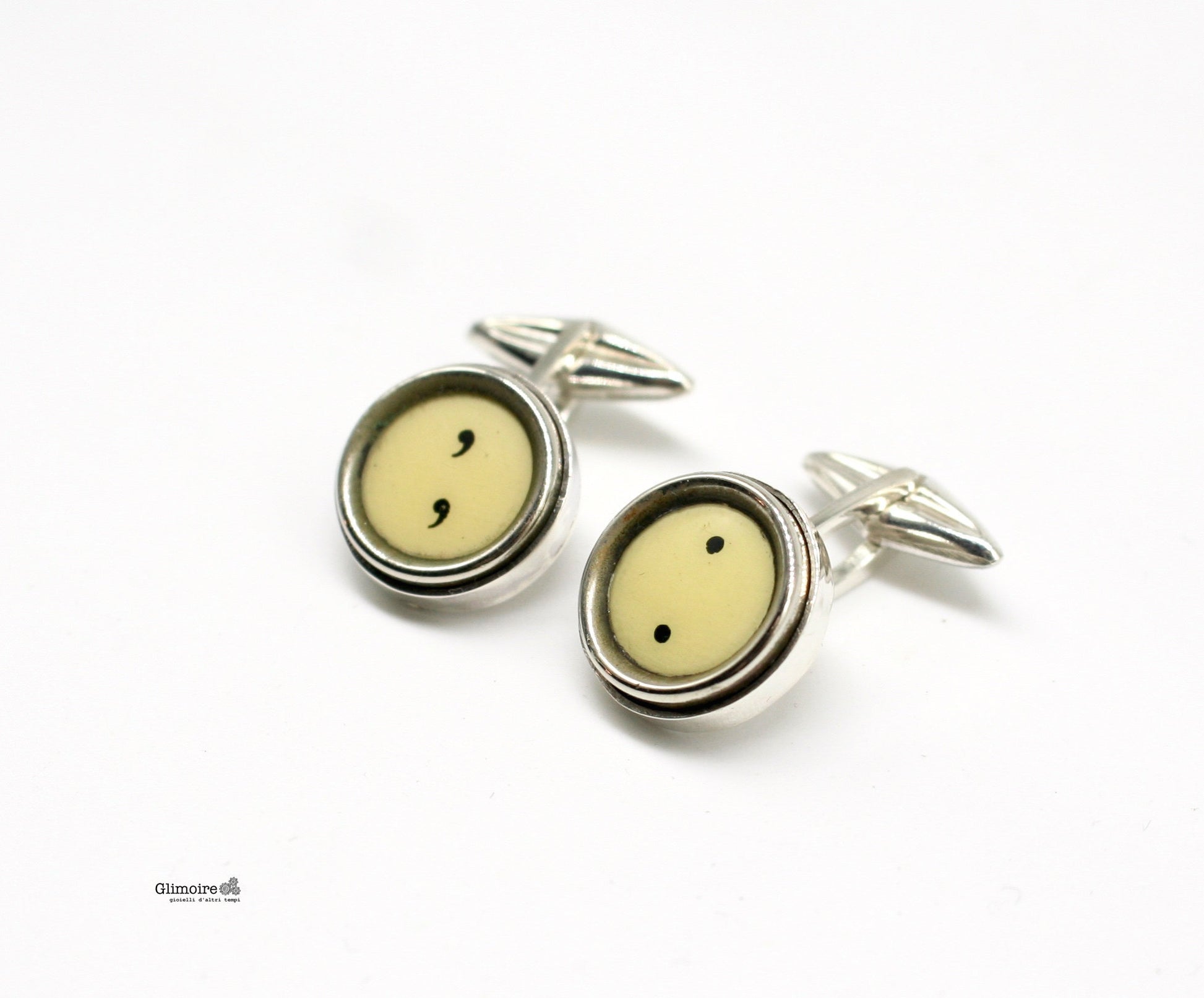 Gemelli in argento con punteggiatura con tasti di macchina da scrivere Triumph - punto & virgola  art.314 - Glimoire