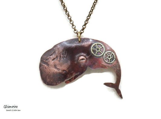 collana balena- capodoglio con ingranaggi moby dick art.251 - Glimoire