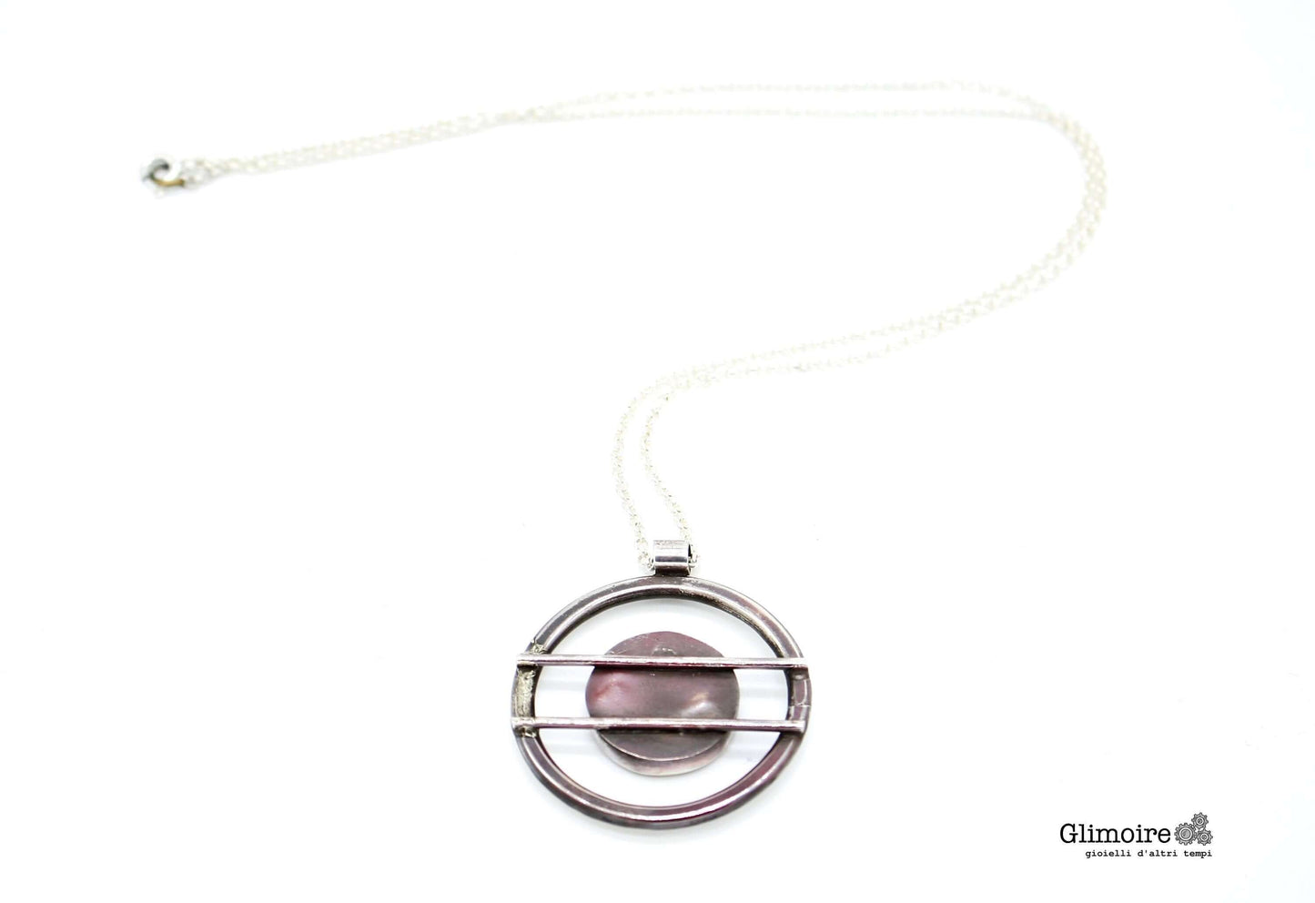 Collana Glimoire con medaglione steampunk in argento e design circolare