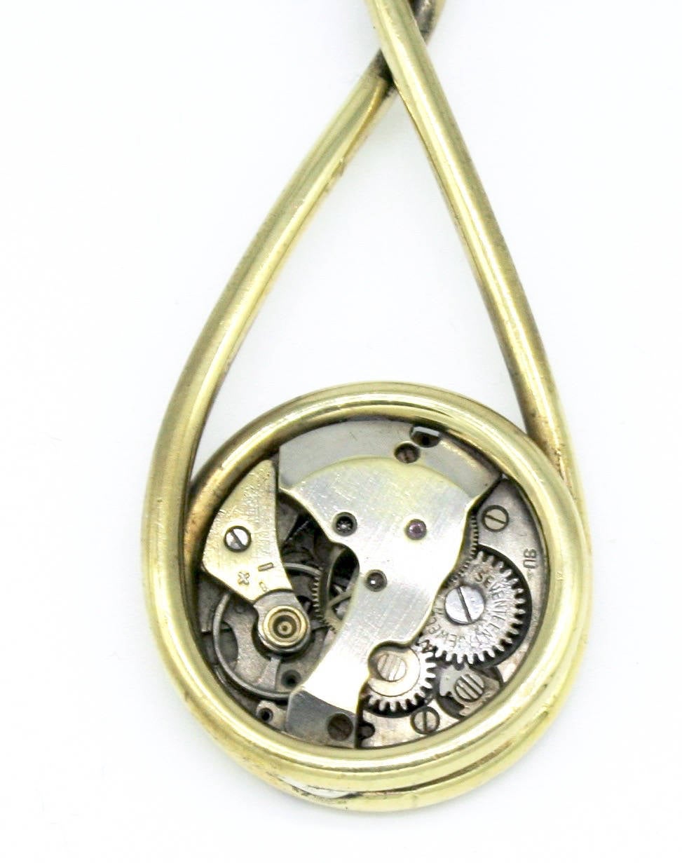 Collana Glimoire con pendente ottone intrecciato meccanismo fatto a mano in metallo vintage